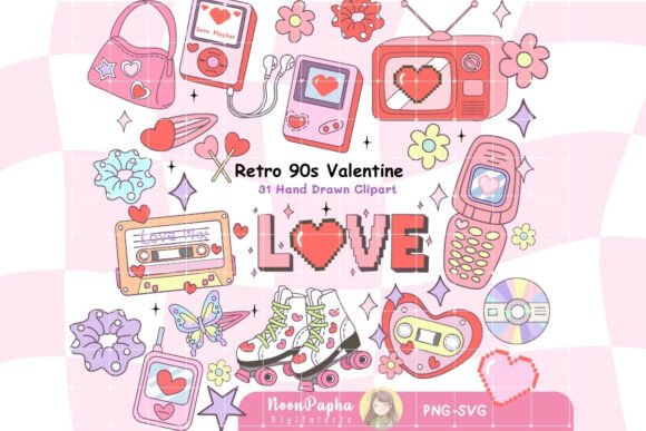 90s Digital Aesthetic Set: Y2K Love Graphics & Illustrations