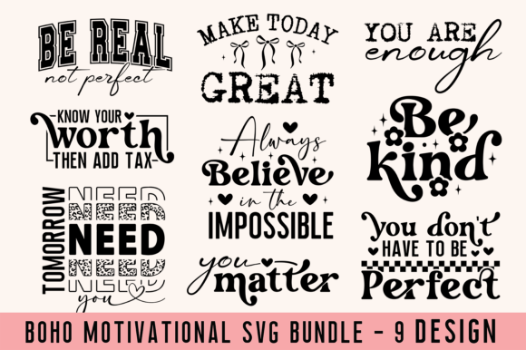 Boho Motivational Quotes SVG Bundle for Graphics and T-Shirt Designs