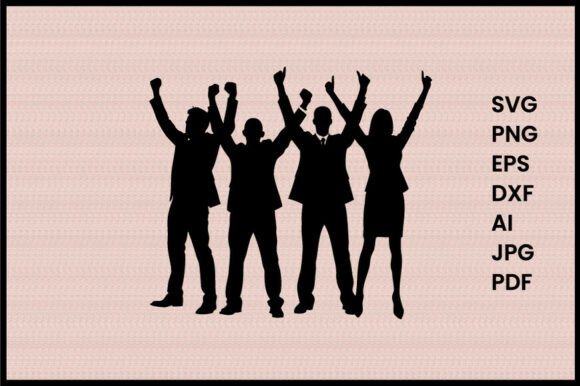 Business Team Cheering Illustration Silh: Graphics & Illustrations