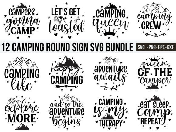 Camping Round Sign SVG Bundle for Crafts
