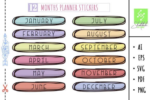 SVG Months Planner Stickers, to Do List Graphics for Crafts
