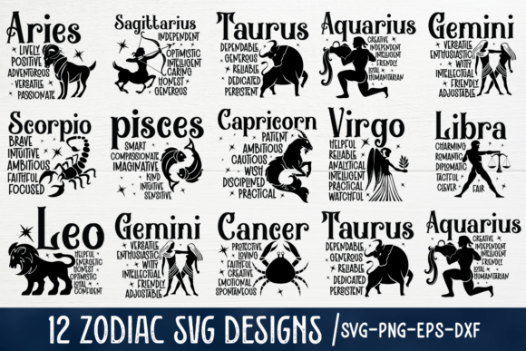 Zodiac Signs SVG Bundle: Graphics for Crafts